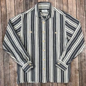 Wax London Long Sleeve Button Shirt Medium Mens Blue White Striped Pockets